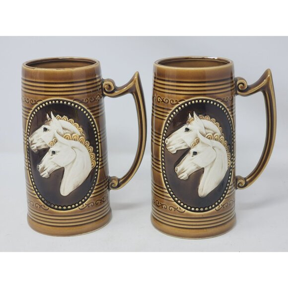 Vintage D Exclusive Made In Japan 3D Horse Head‎ Steins Set Of 2 - Picture 1 of 9